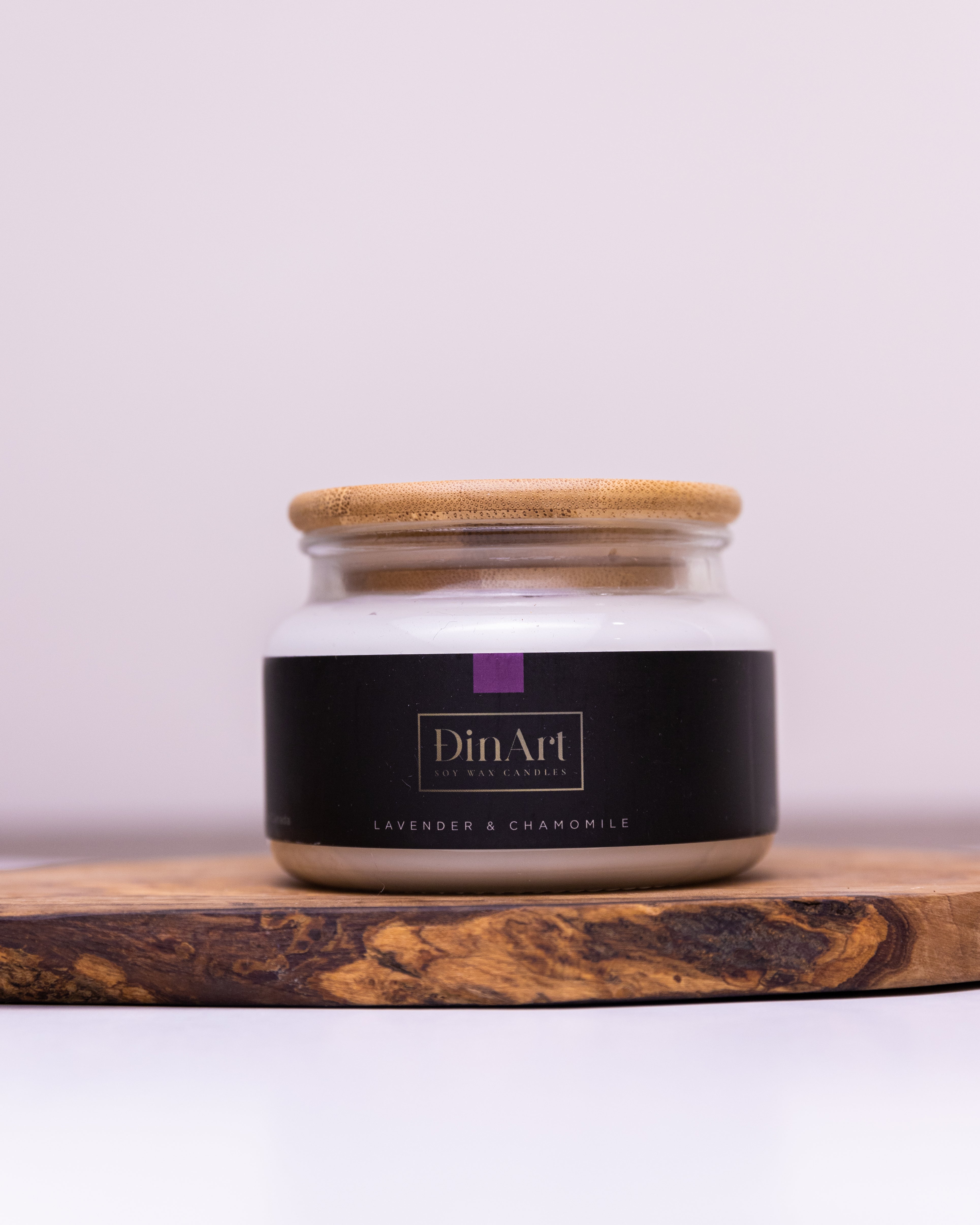 Soy wax candle front view Lavender & Chamomile