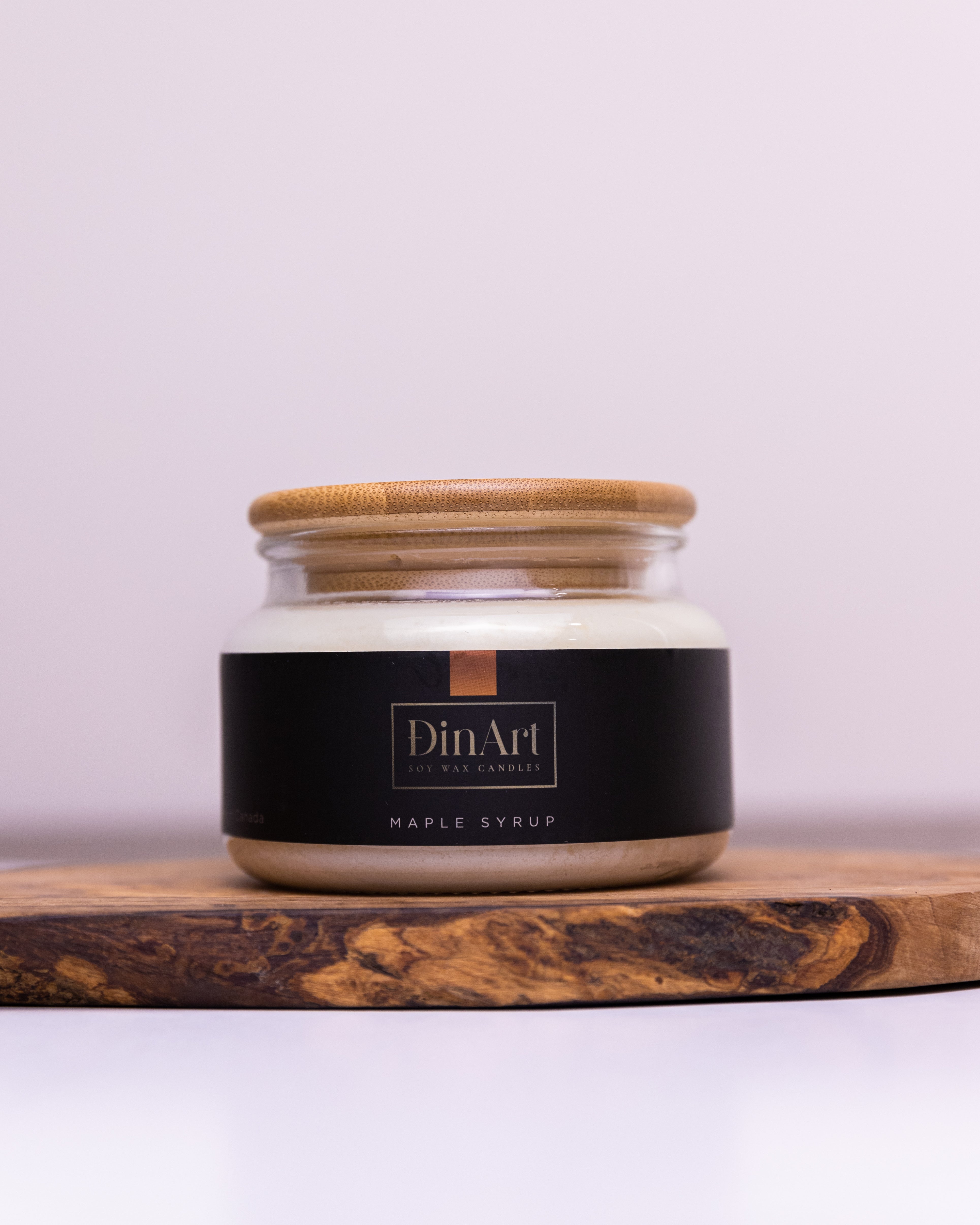 Soy wax candle front view Maple Syrup