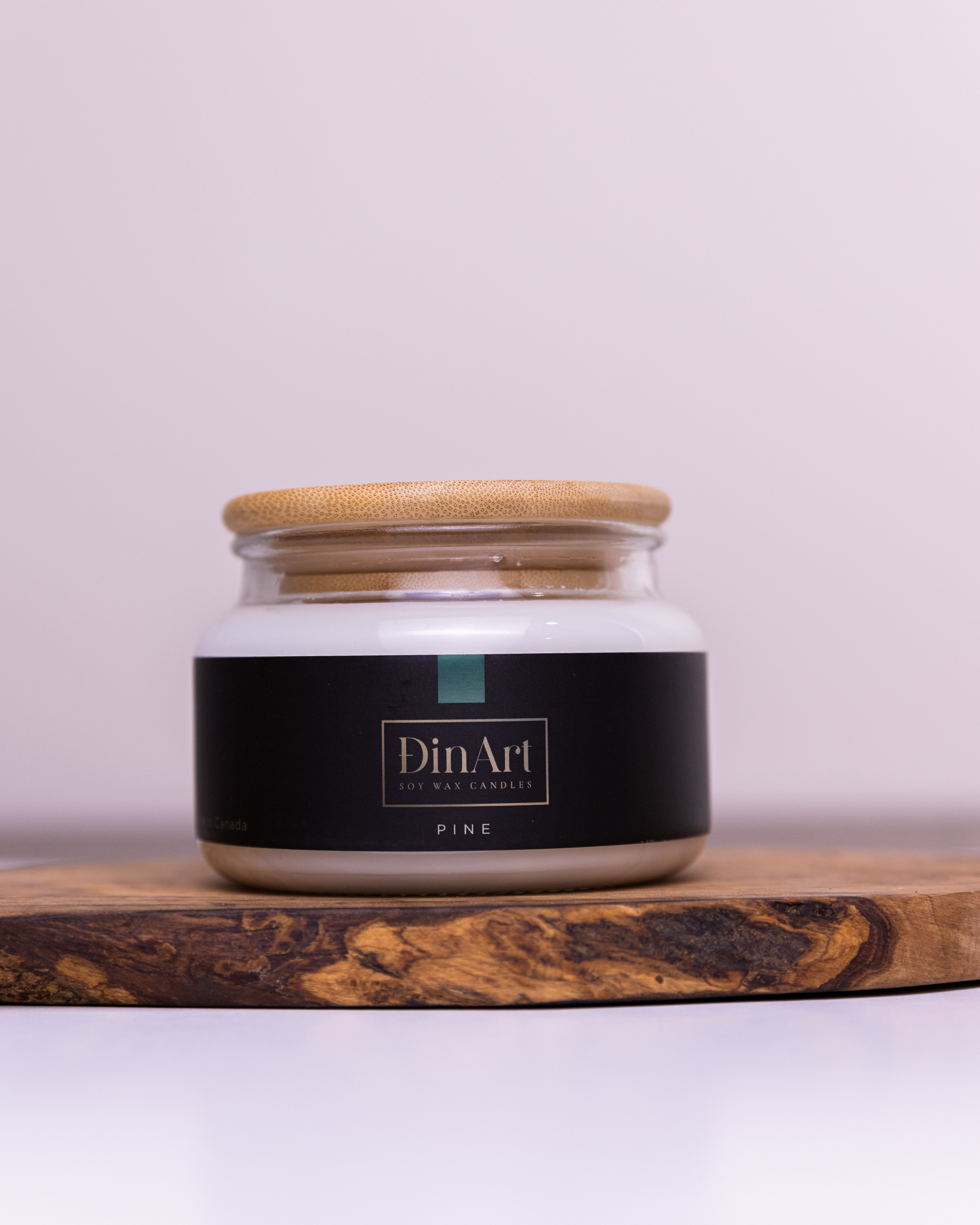 Soy wax candle front view Pine