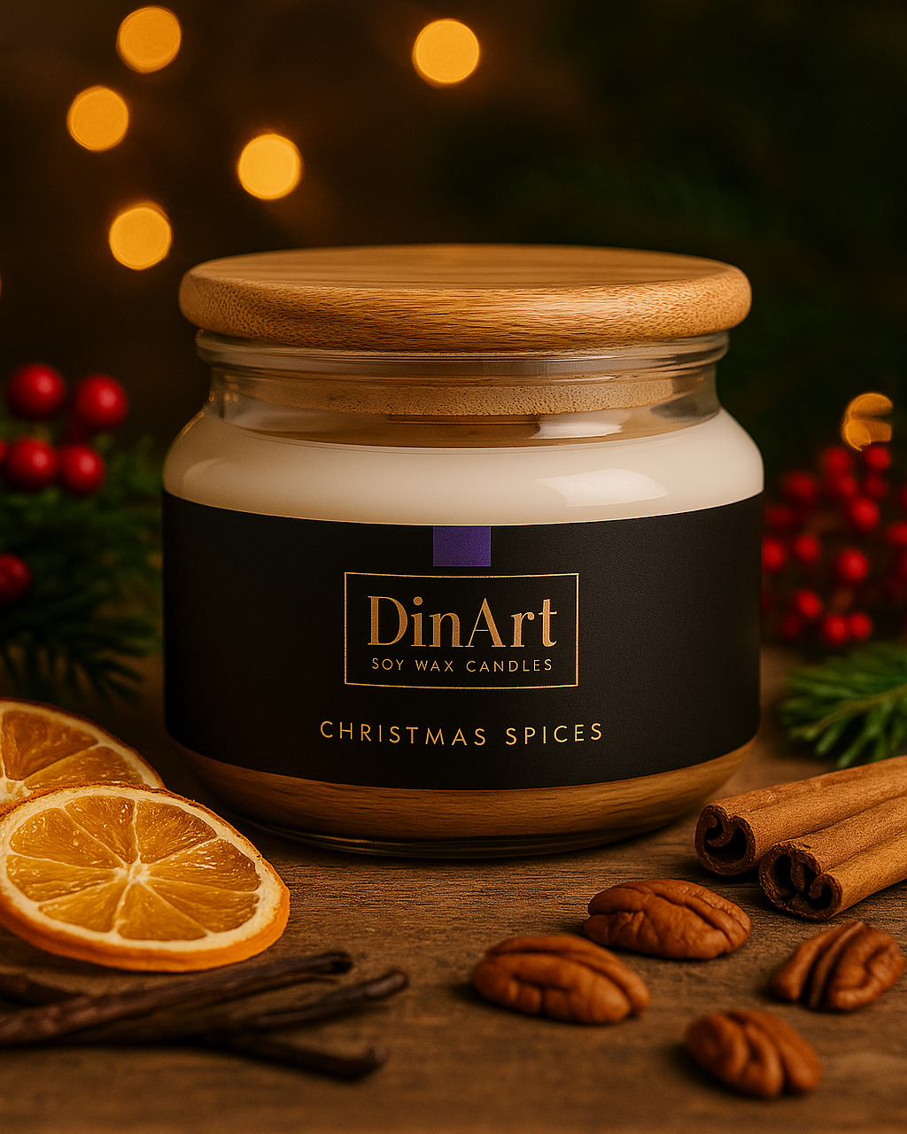 Christmas Spices Soy wax candle, generated picture