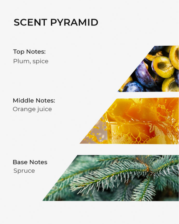  Scent pyramid for soy wax candle, includes plum, spice, orange juice, spruce
