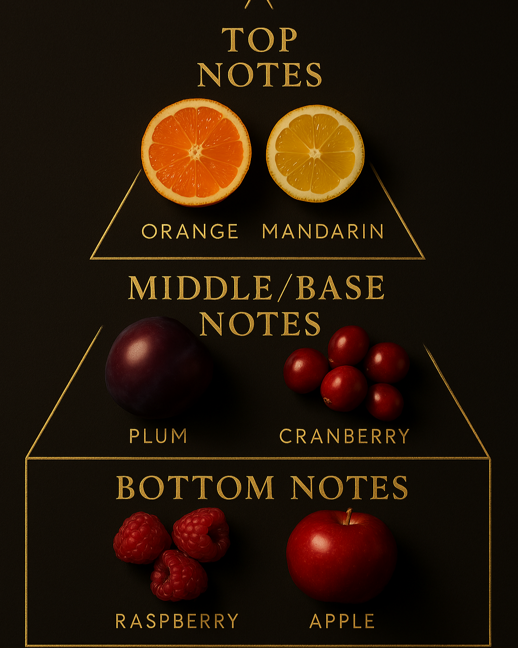 Imperial Berry scent pyramid, including orange, mandarin, plum, cranberry, raspberry, apple
