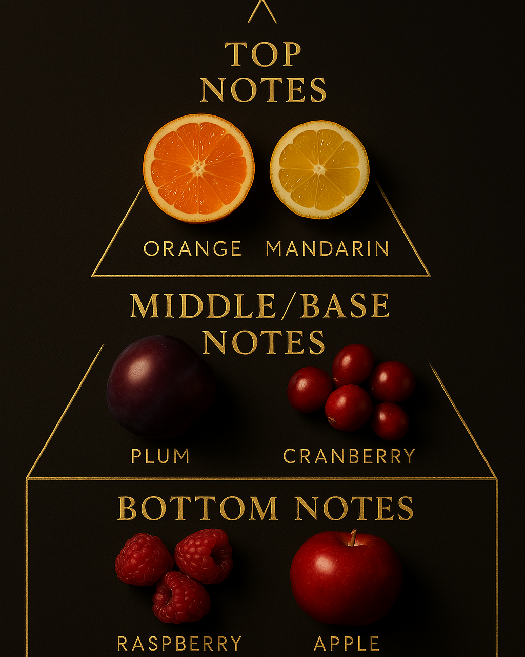 Imperial Berry scent pyramid, including orange, mandarin, plum, cranberry, raspberry, apple