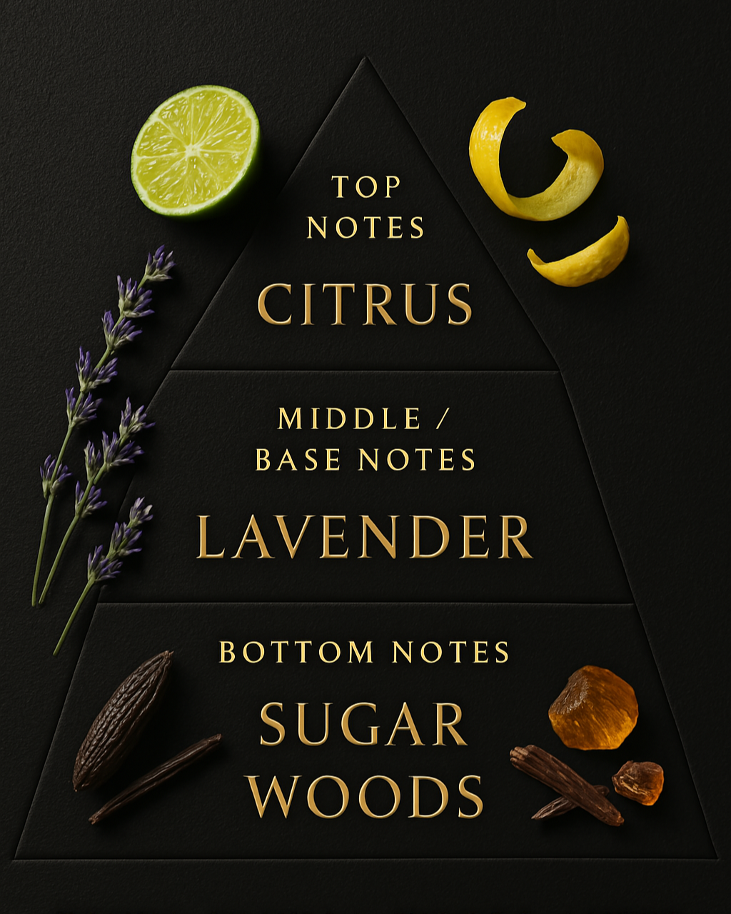 Reed diffuser pyramid, includes citrus, lavender, sugar, woods